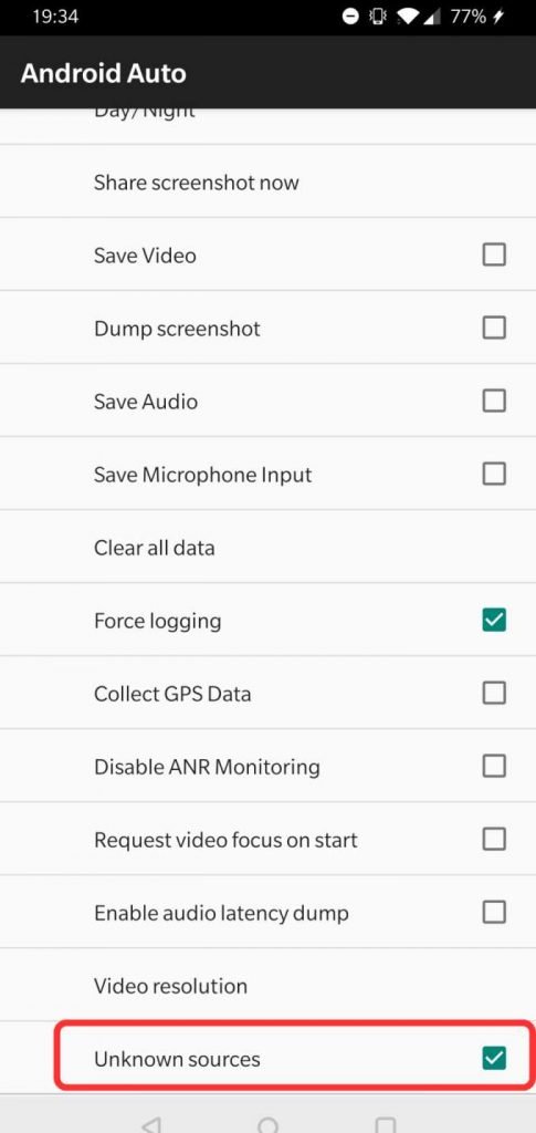 Android Auto Developer Options